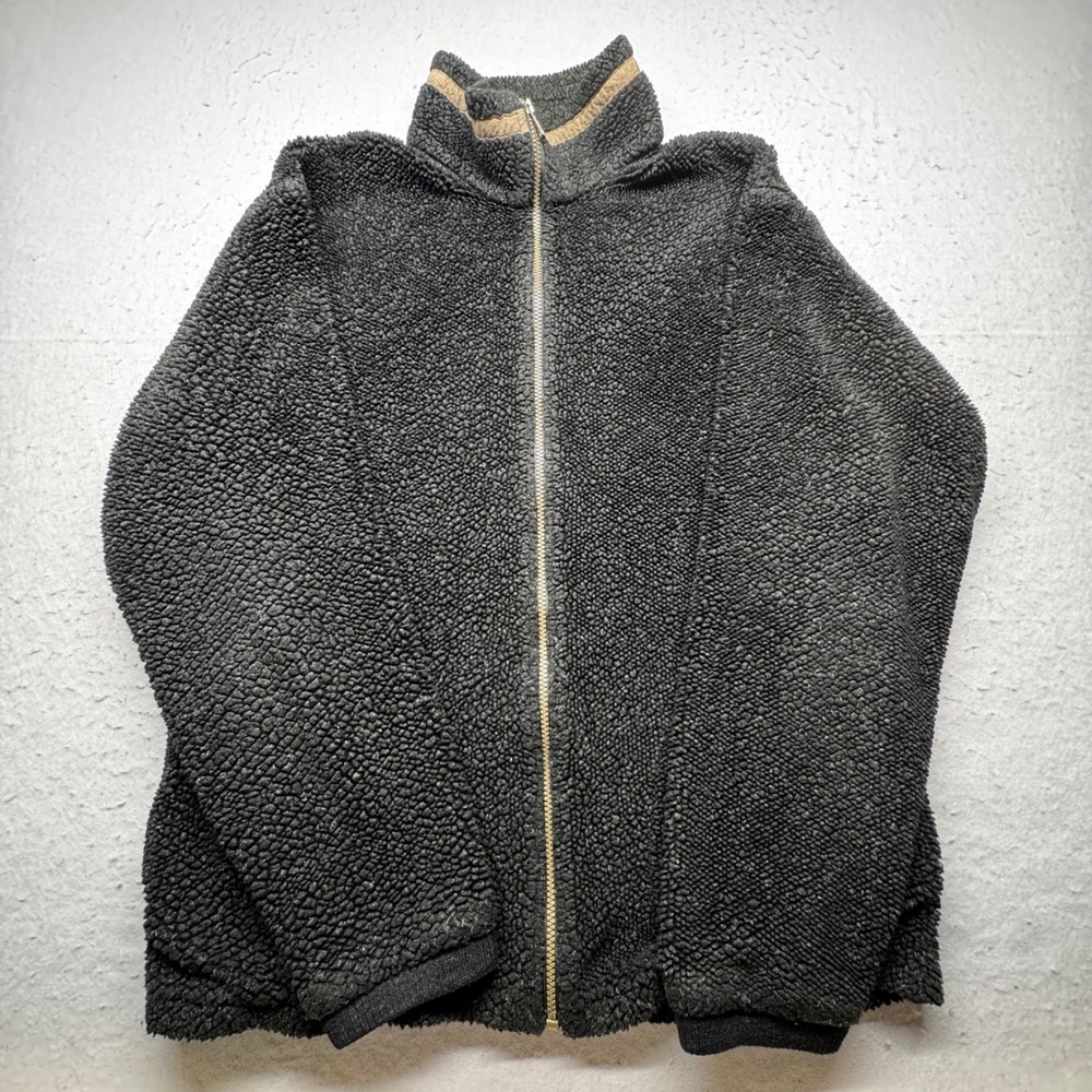 Columbia Fleece Jacket Mens L Black Full Zip Sherpa Pile Made in USA Vintage